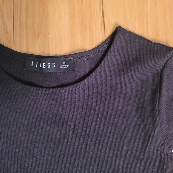 LIONESS DON'T BLAME ME MIDI DRESS Black Ribbed Cotton Spandex Cap Sleeve - Picture 3 of 6